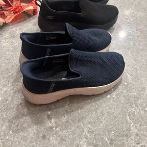 TWO PAIRS Skechers Navy Slip-On Walking Shoes AND black slip on walking shoes